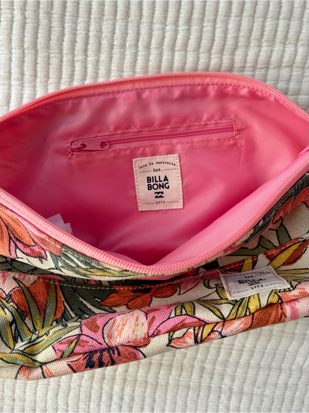 Billabong Tropical Floral Canvas Zipper Pouch Boho Beach Accessory - Picture 13 of 15